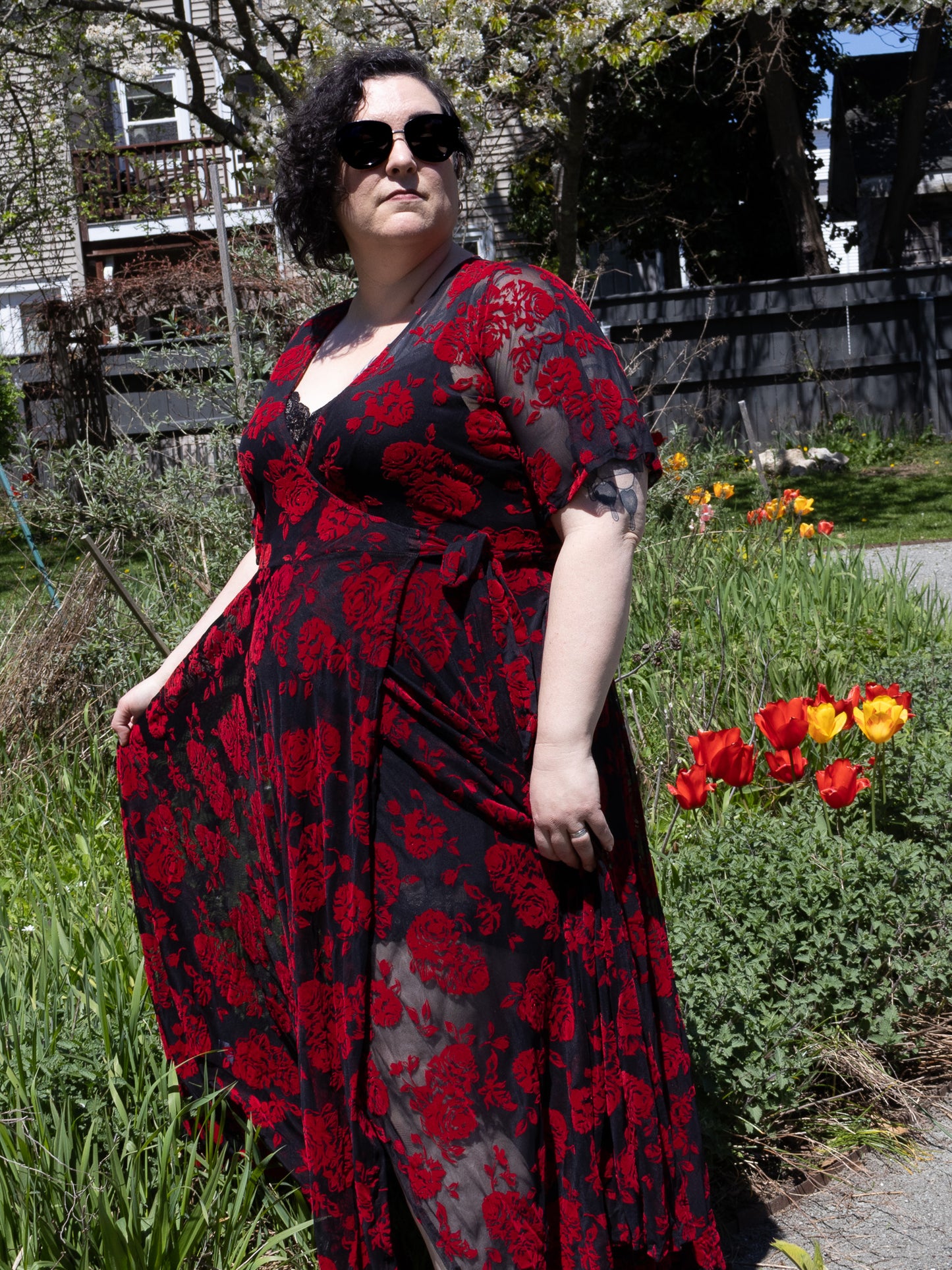 Red Rose Sheer Lydia Wrap Dress