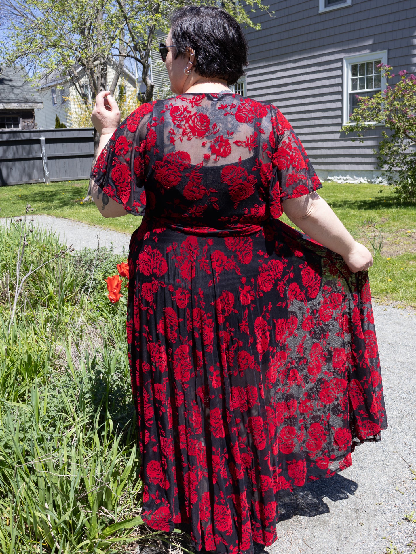 Red Rose Sheer Lydia Wrap Dress