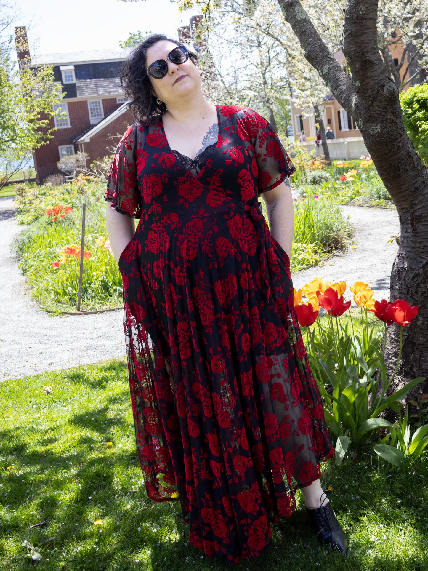 Red Rose Sheer Lydia Wrap Dress