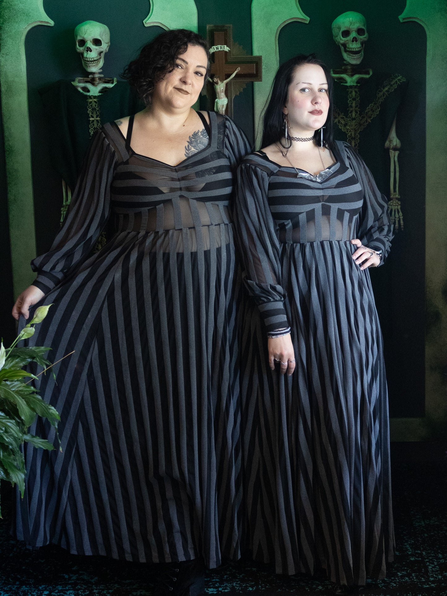Victoria Striped Mesh Gown- Dark Grey (NO RESTOCKS!)