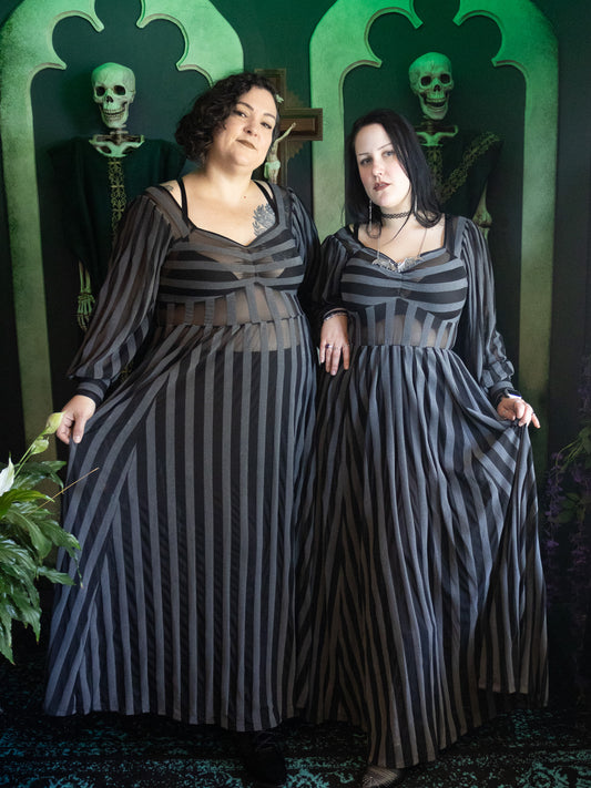 Victoria Striped Mesh Gown- Dark Grey (NO RESTOCKS!)