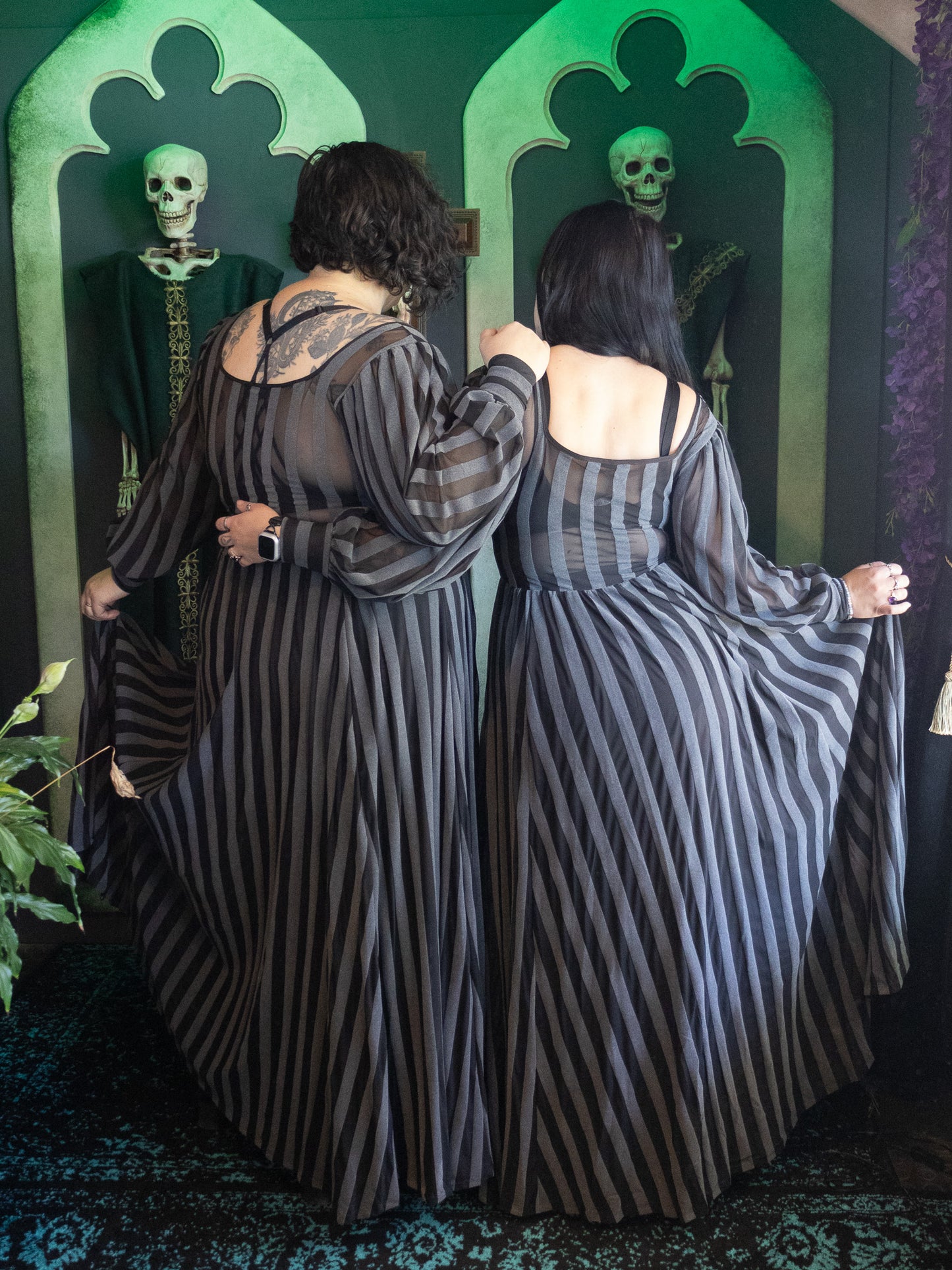 Victoria Striped Mesh Gown- Dark Grey (NO RESTOCKS!)