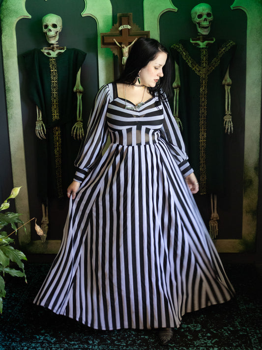 Victoria Striped Mesh Gown- Icy White (NO RESTOCKS!)