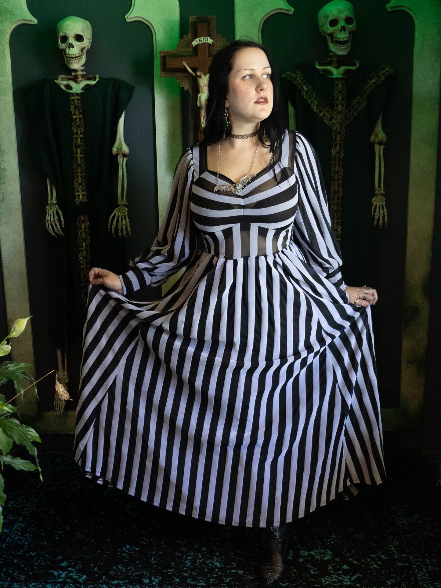 Victoria Striped Mesh Gown- Icy White (NO RESTOCKS!)
