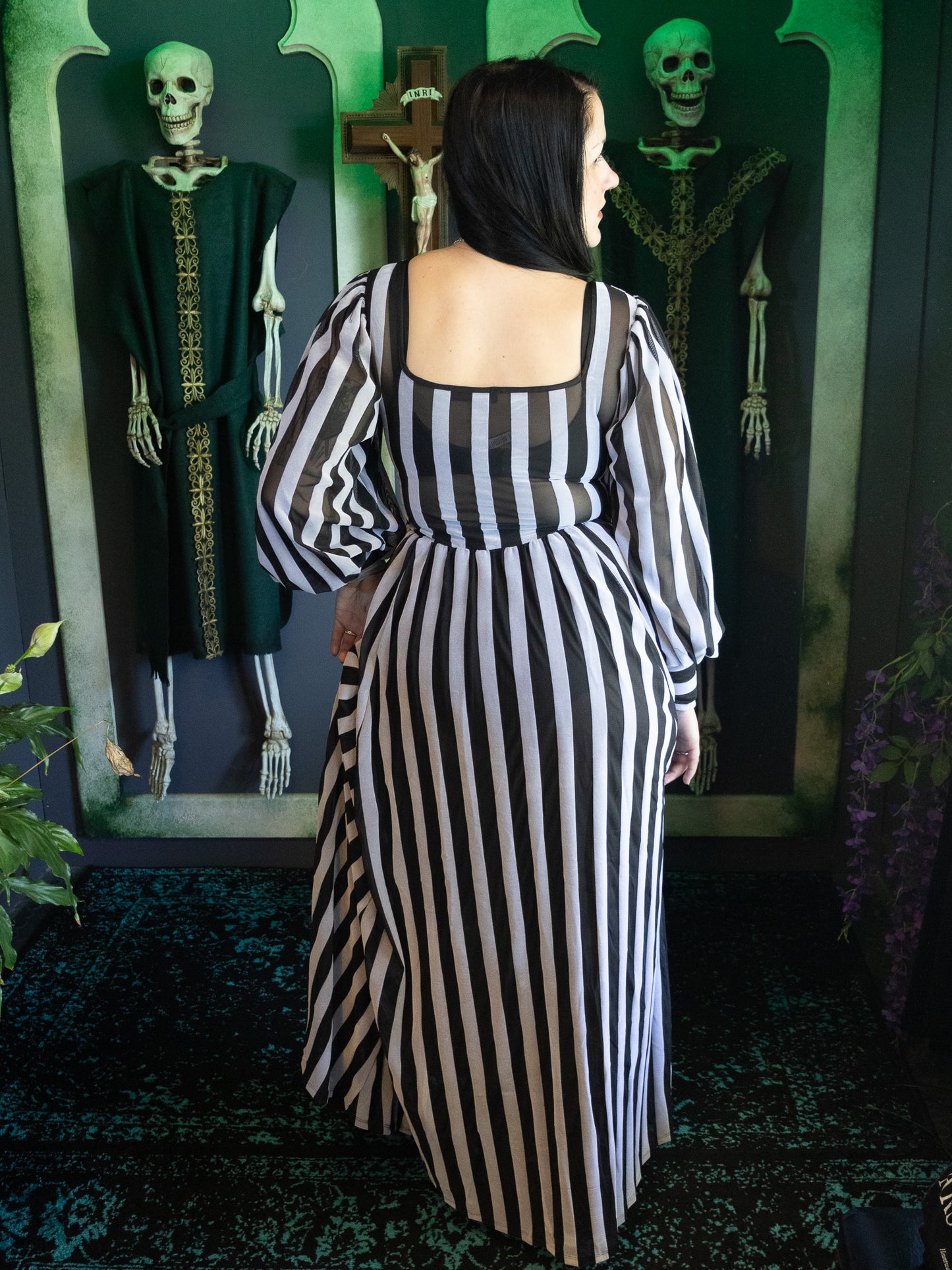 Victoria Striped Mesh Gown- Icy White (NO RESTOCKS!)