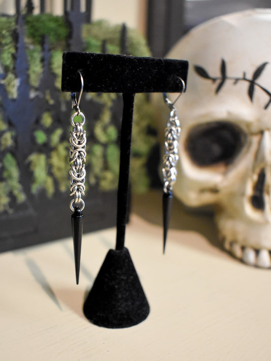 Kore Spiked Chainmail Earrings- Black