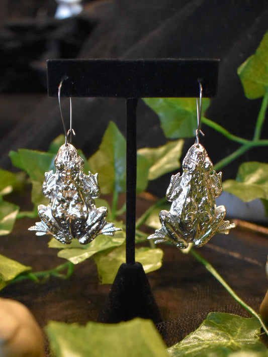 Silver Toad Earrings