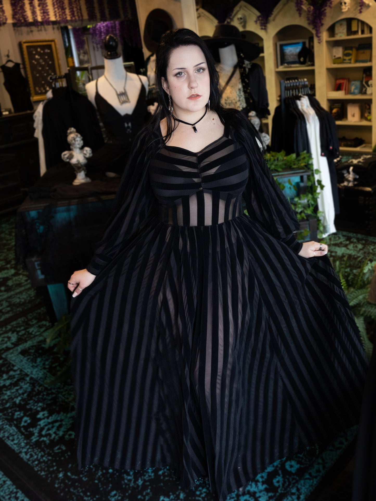 Victoria Striped Mesh Gown