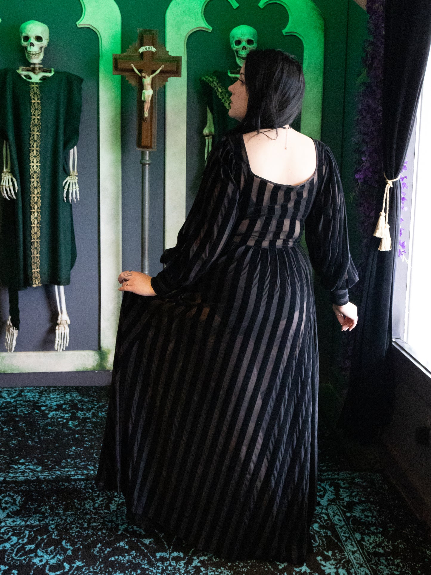 Victoria Striped Mesh Gown