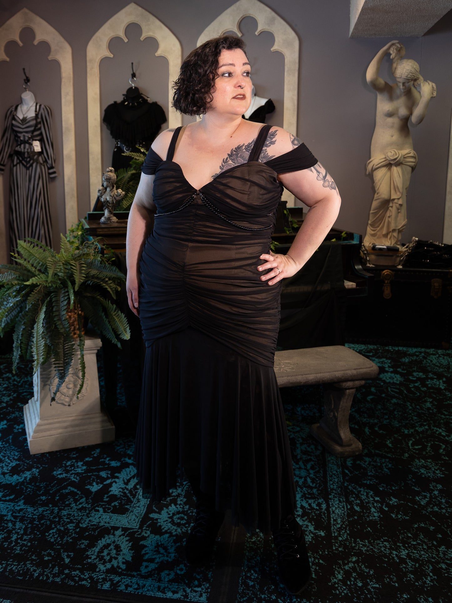 illusion ruched dress L1371