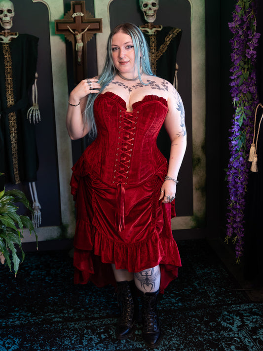 Stefania Red Velvet Ruffle Adjustable Skirt