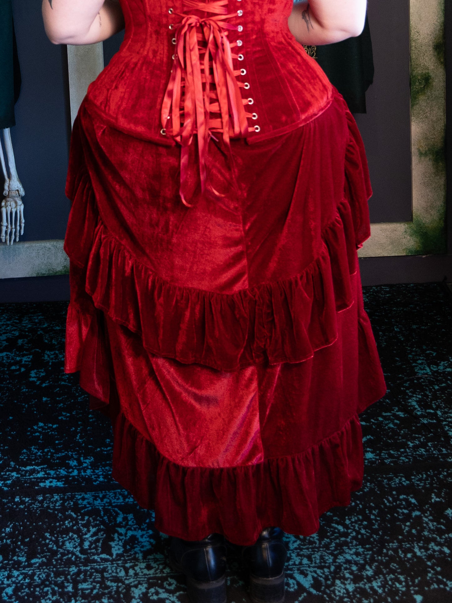 Stefania Red Velvet Ruffle Adjustable Skirt