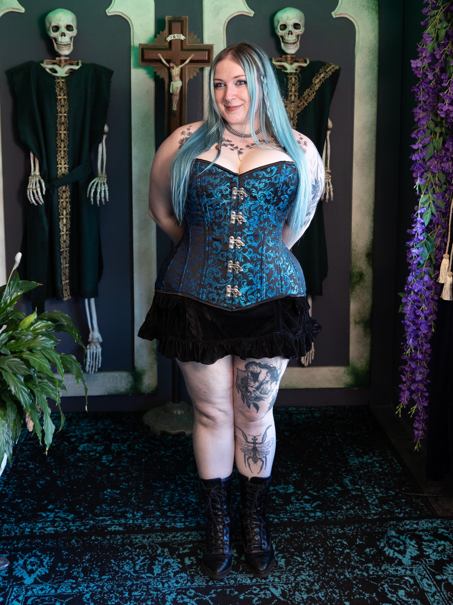 Calypso Teal Brocade Corset CURVY