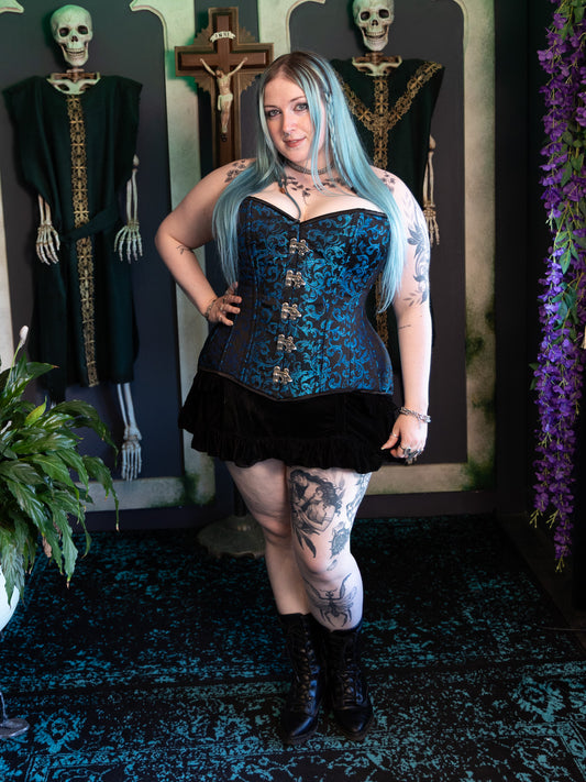 Calypso Teal Brocade Corset CURVY