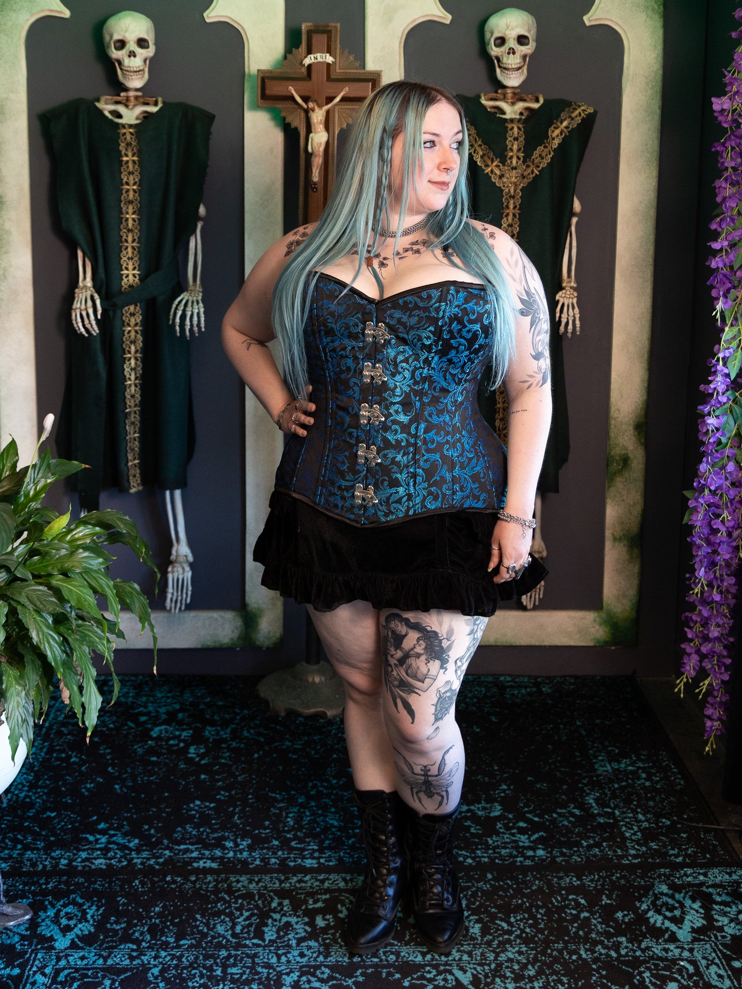 Calypso Teal Brocade Corset CURVY