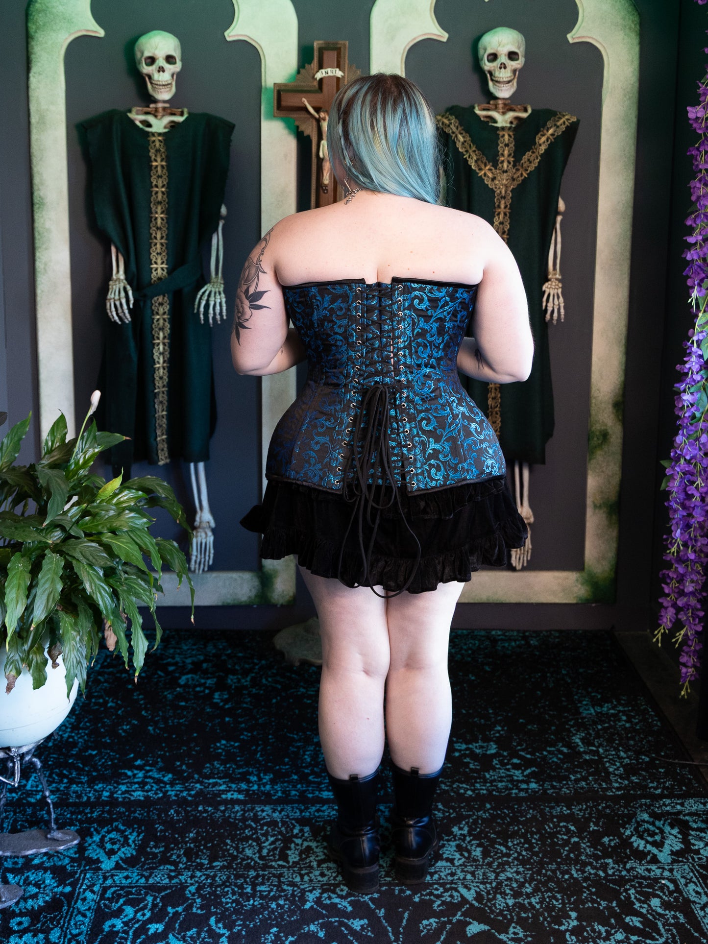 Calypso Teal Brocade Corset CURVY