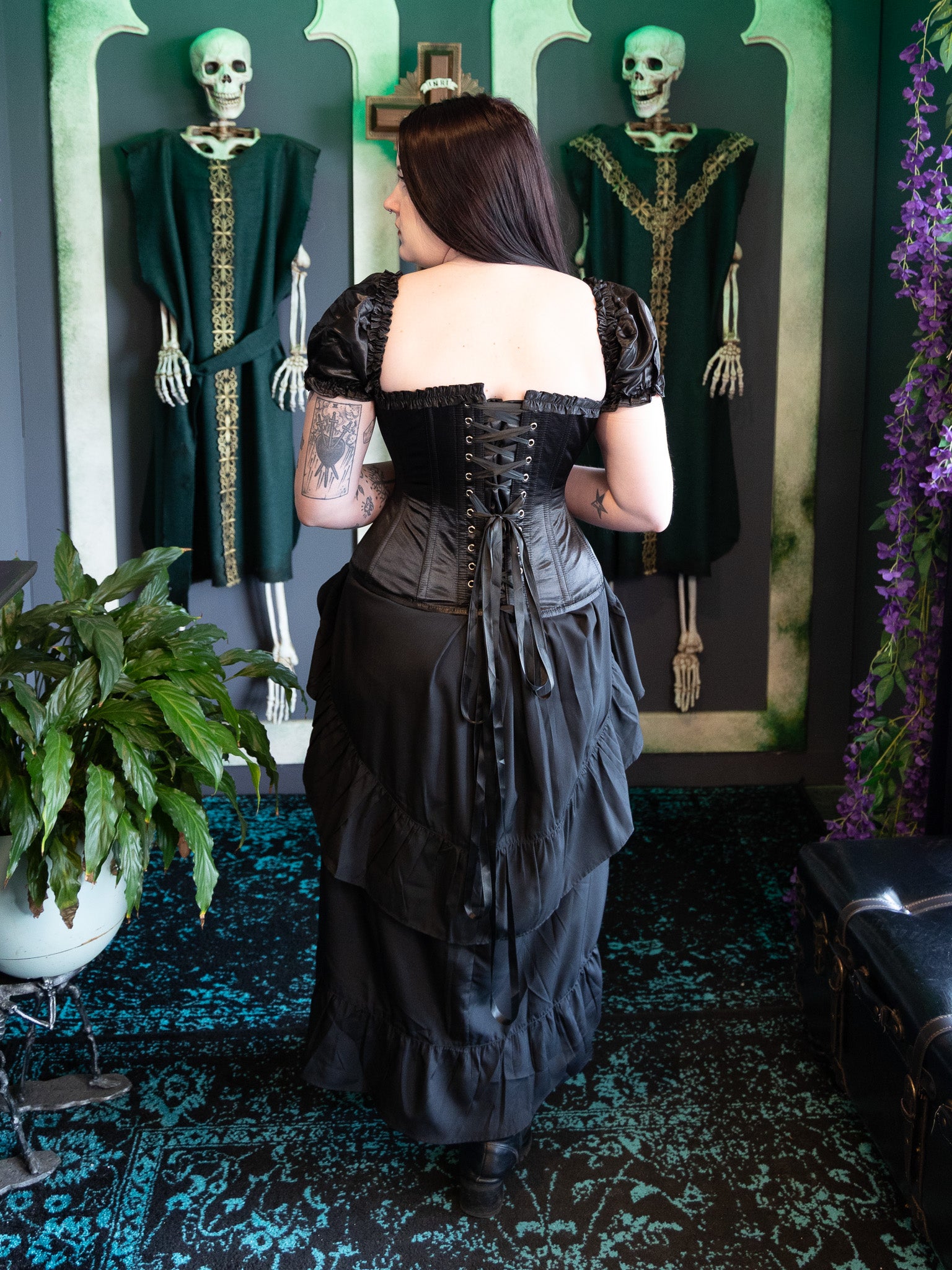 Orla Faux Leather Ruffle Sleeved Corset | The Ossuary of Salem
