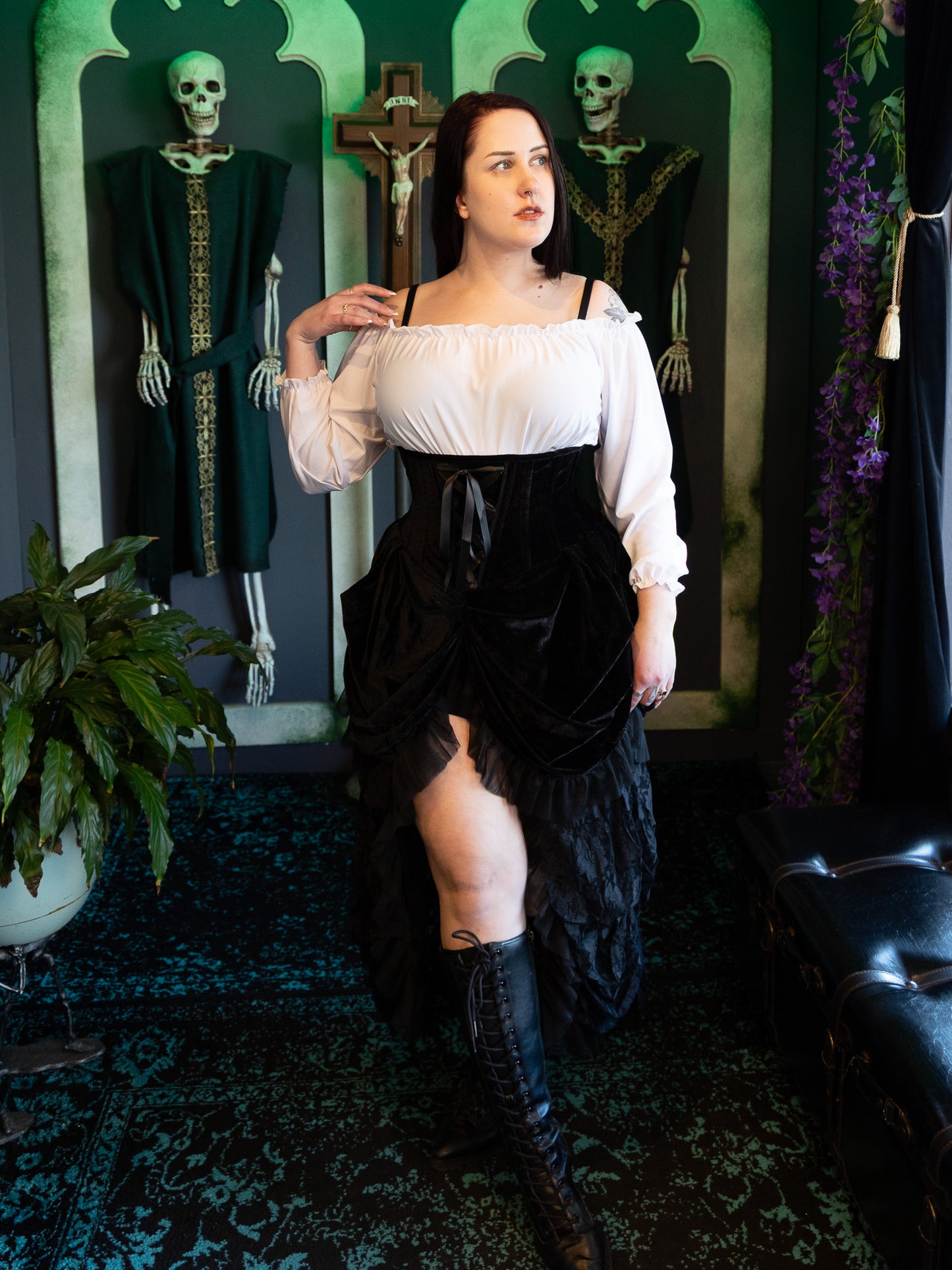 Augusta Velvet Underbust Corset Skirt- Black