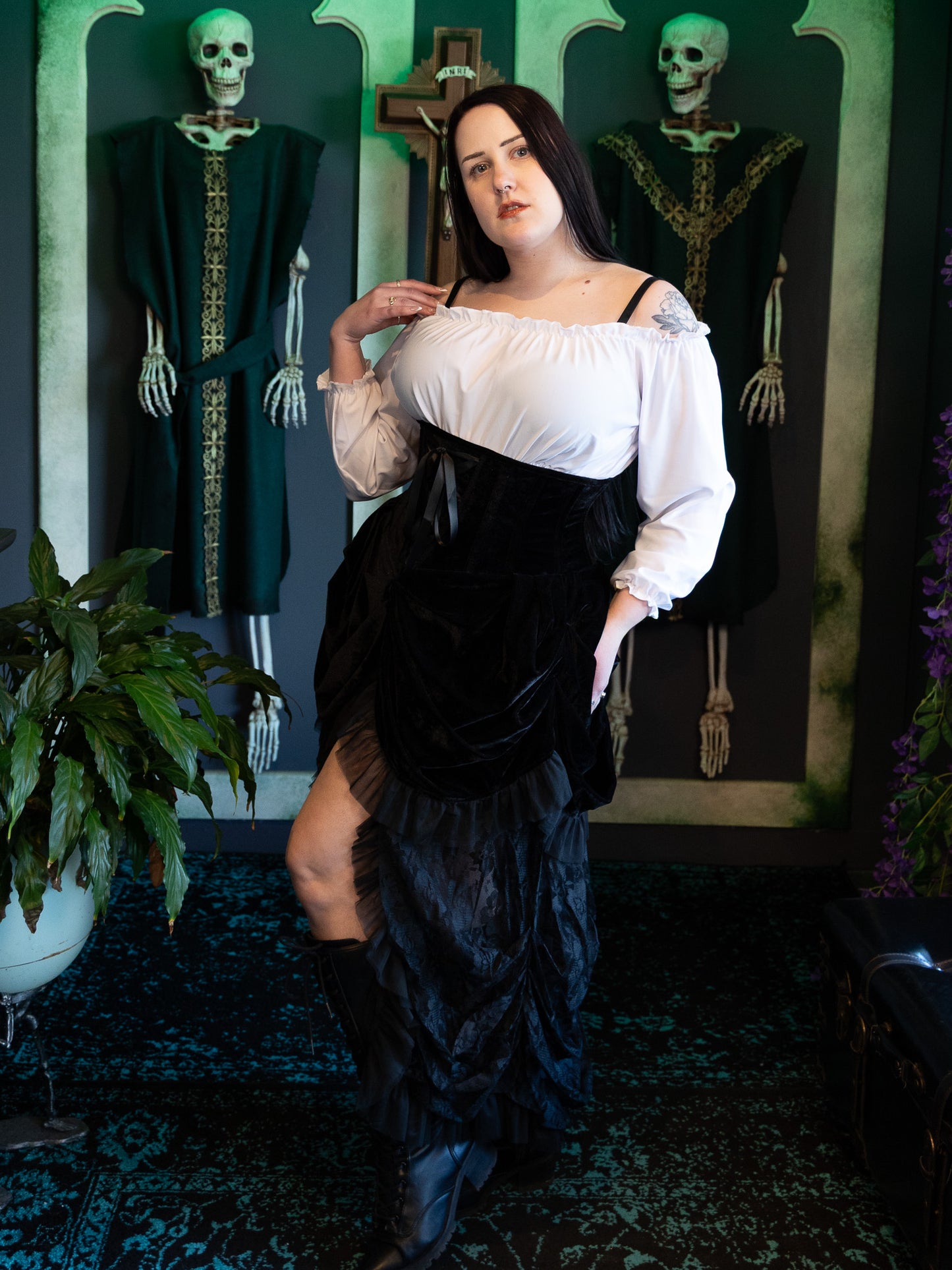 Augusta Velvet Corset Dress- Black | The Ossuary of Salem Augusta Velvet Corset Dress- Black | The Ossuary of Salem