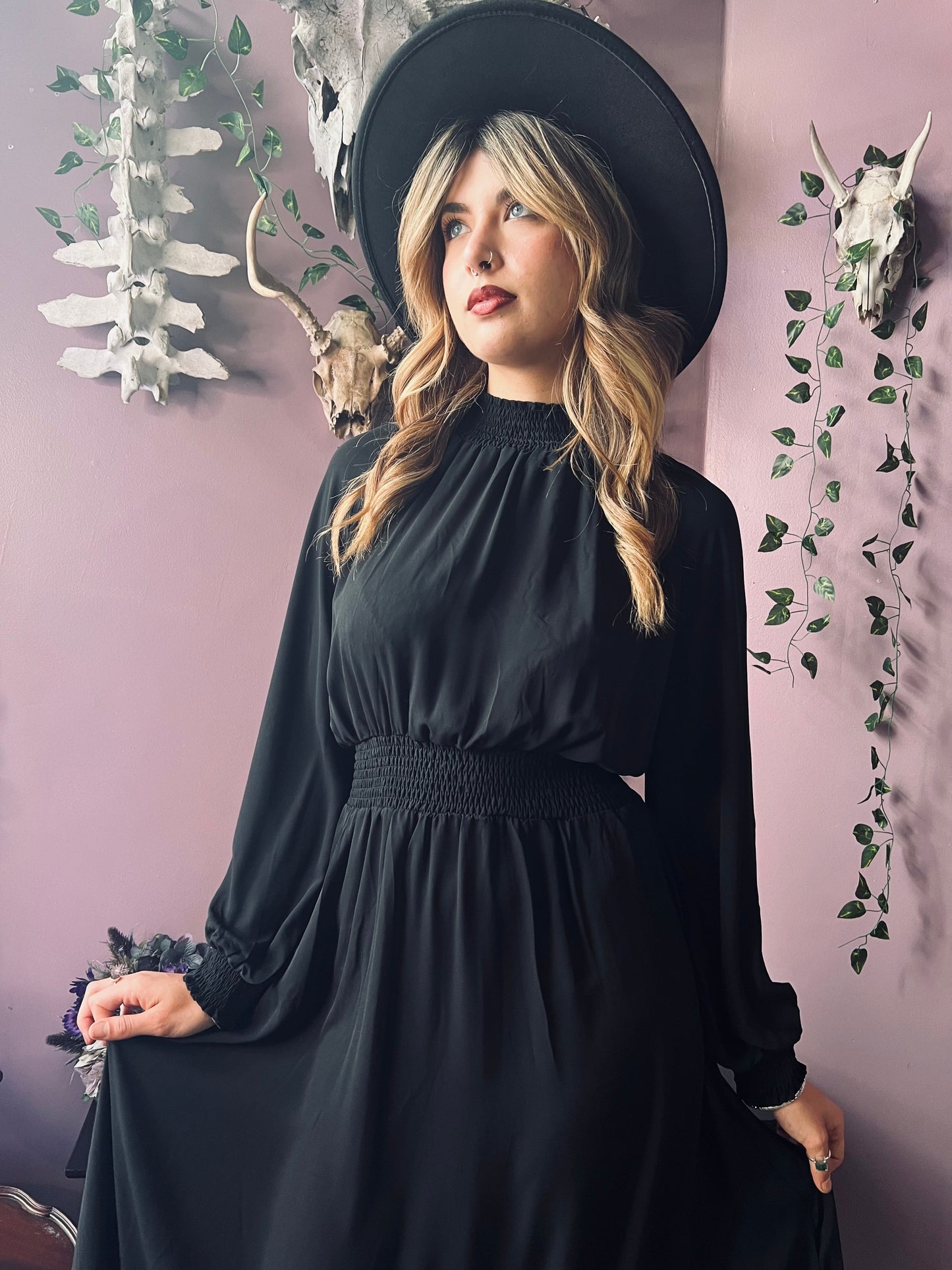 boho witchy dress Sorceress Stevie Maxi Dress Long Sleeve Ruffle Tiered Boho Dress | Witchy Stevie Nicks-Inspired Gown | 70% Silk