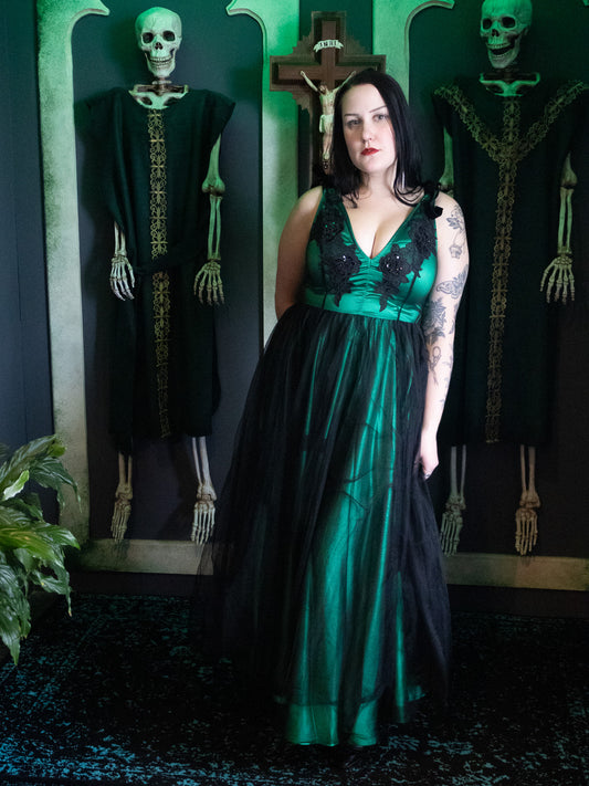 Emerald Embellished Ribbon Gown