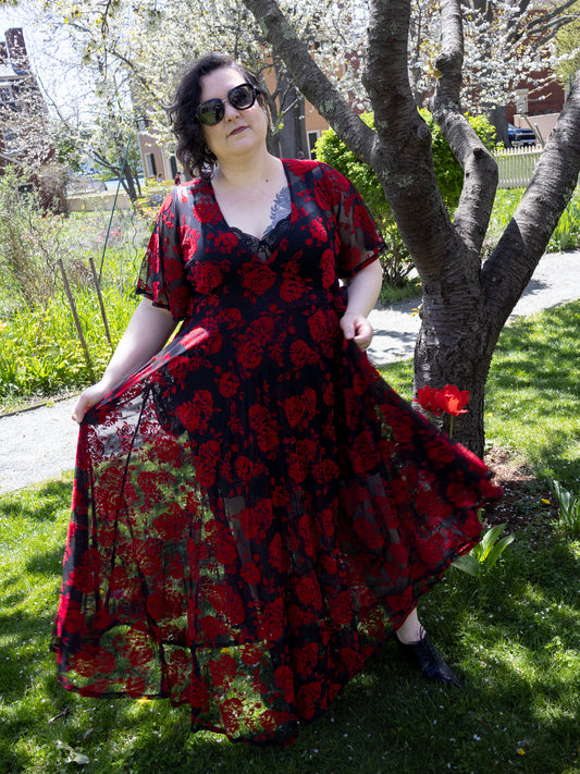 Red Rose Sheer Lydia Wrap Dress