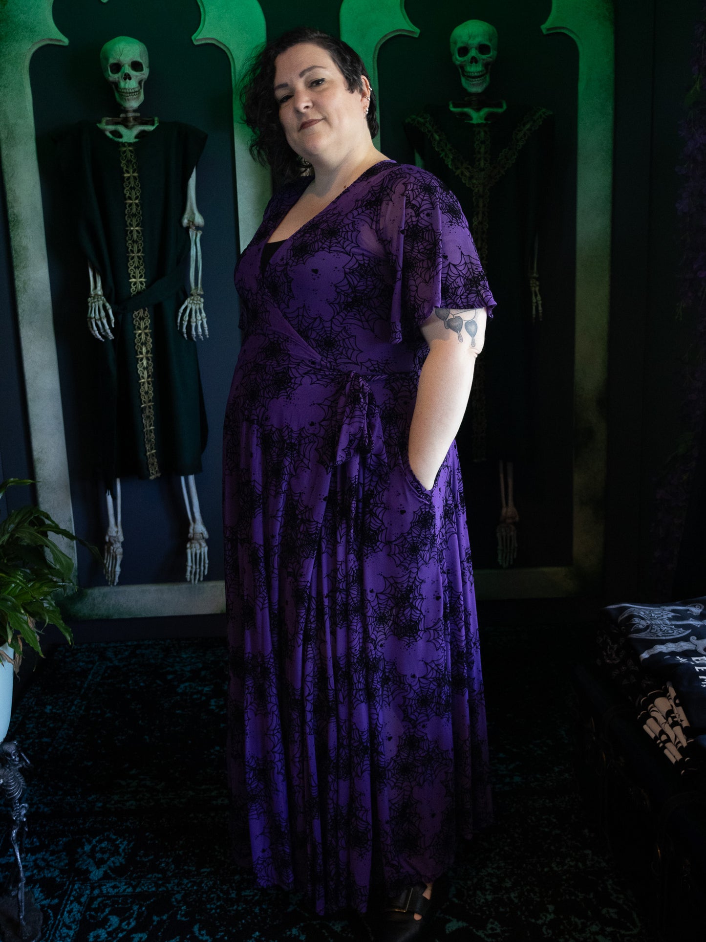 Purple Lydia Spiderweb Mesh Wrap Dress