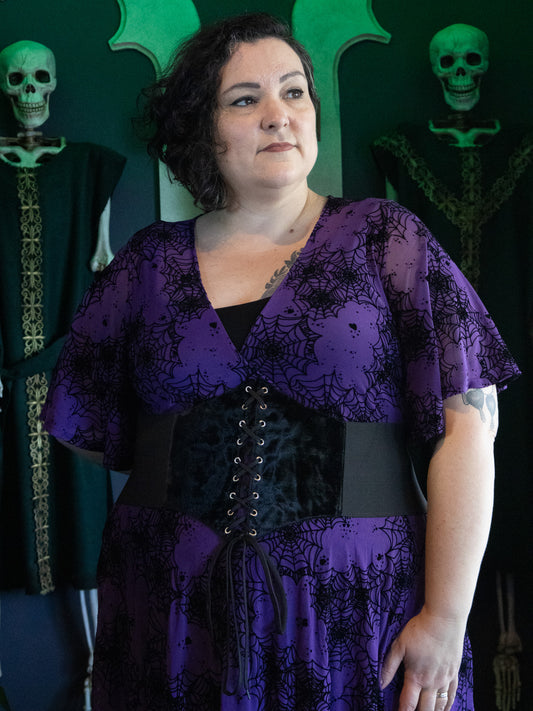 Ichabod Front Lacing Velvet Corset Belt