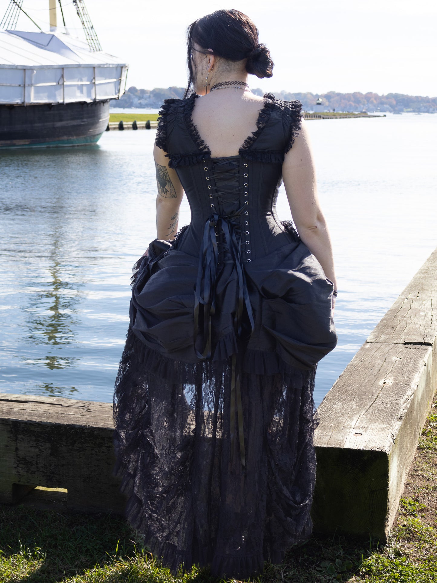 corset bustle dress Dark Red Velvet Victorian Bustle Corset Dress