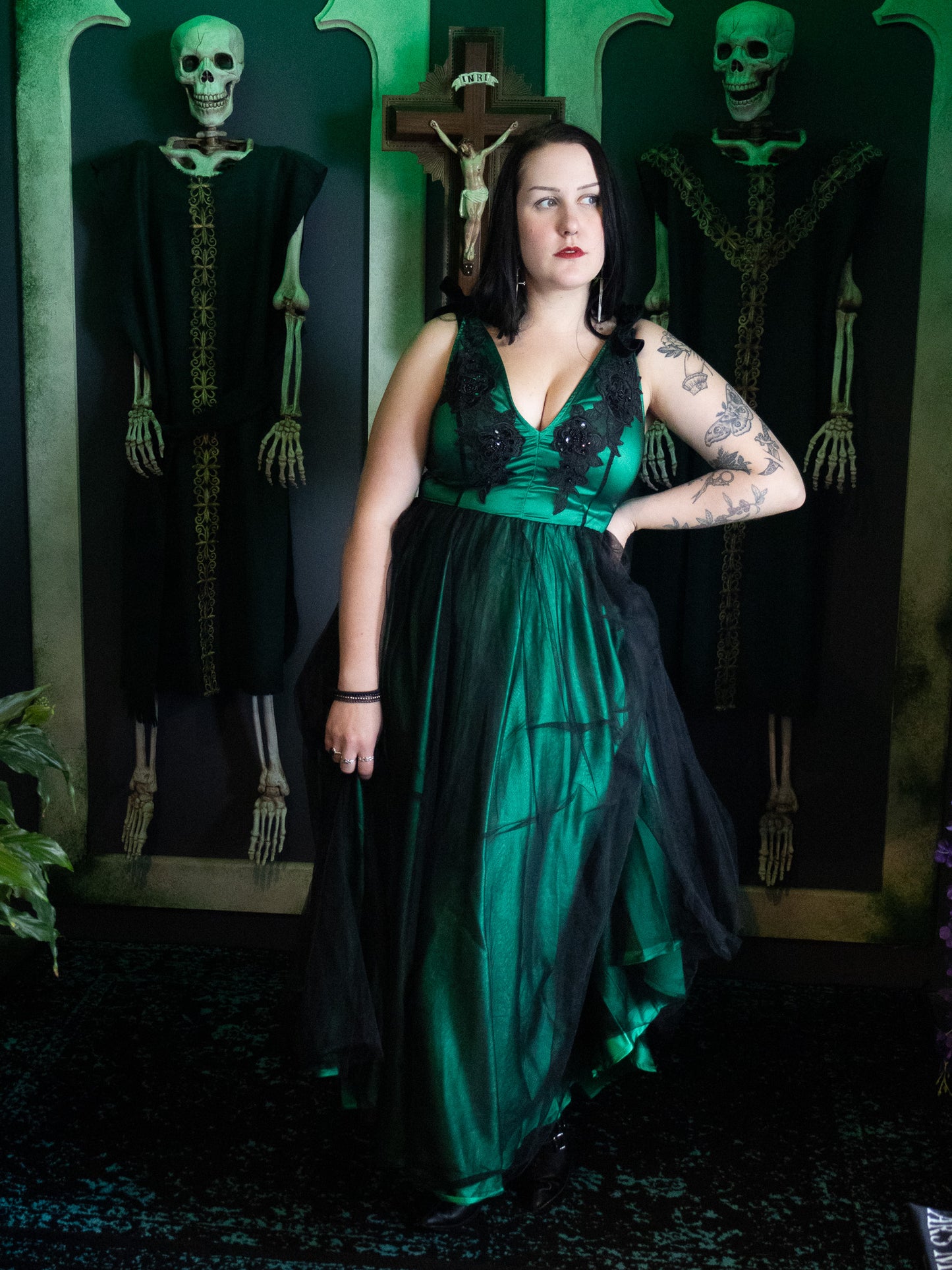 Emerald Embellished Ribbon Gown