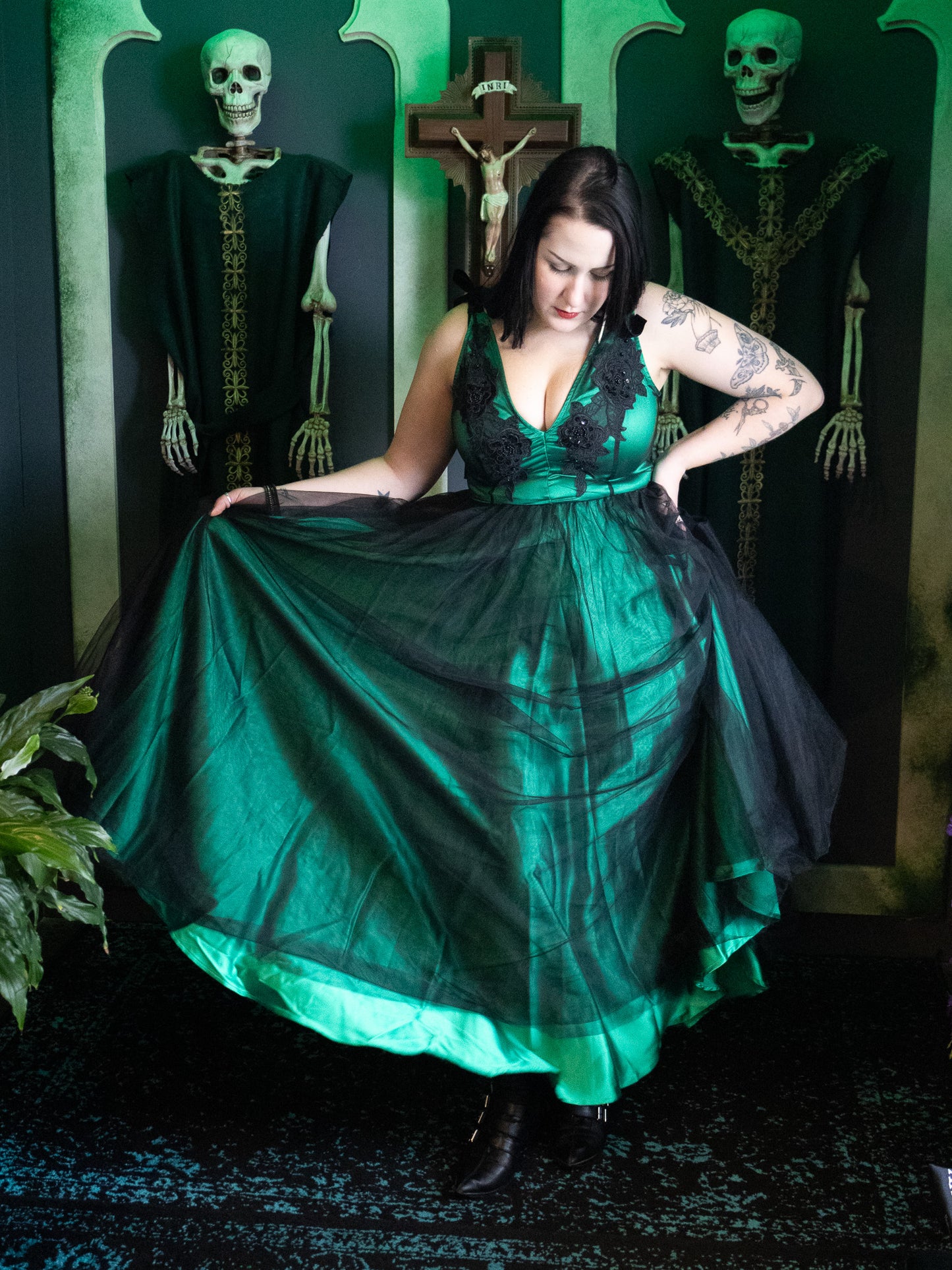 Emerald Embellished Ribbon Gown WEASEL WEAR | The Ossuary of Salem Emerald Embellished Ribbon Gown WEASEL WEAR | The Ossuary of Salem