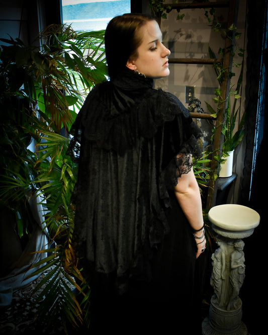 Tissaia Velvet & Lace Tapered Capelet