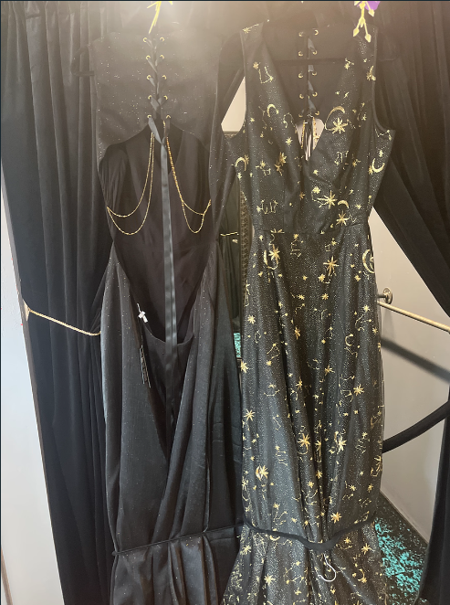 Black and Gold Organza 2 Gown w/ Chains and Fuller Skirt Size 18/20