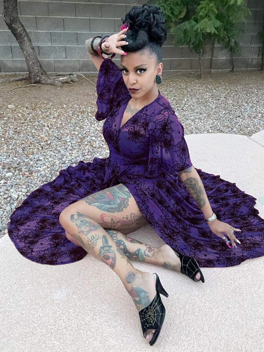 Purple Lydia Spiderweb Mesh Wrap Dress