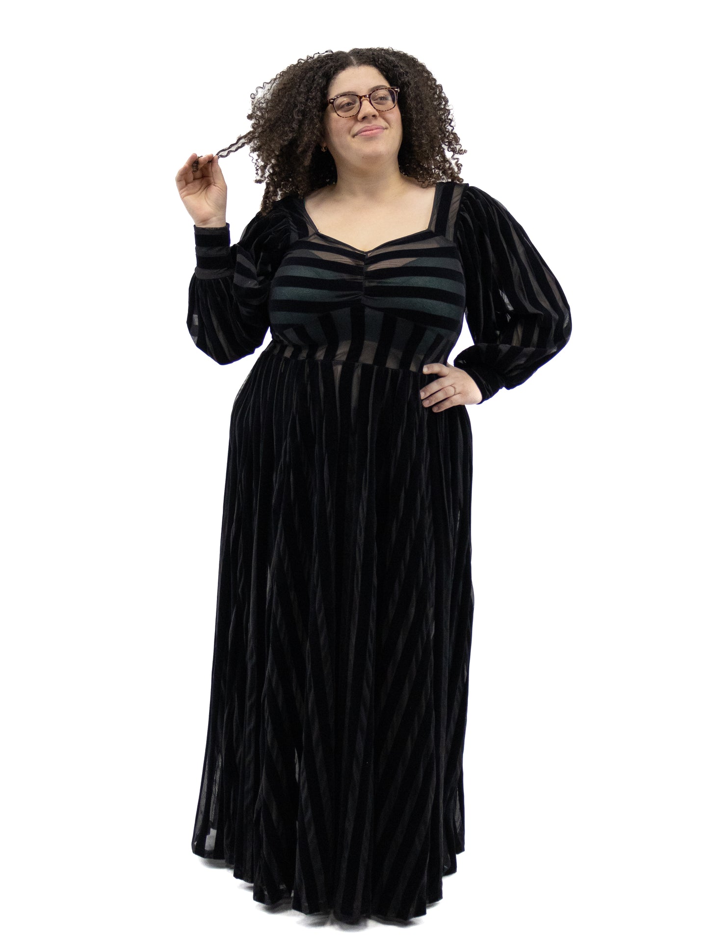 Victoria Striped Mesh Gown