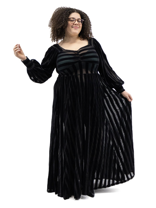 Victoria Striped Mesh Gown